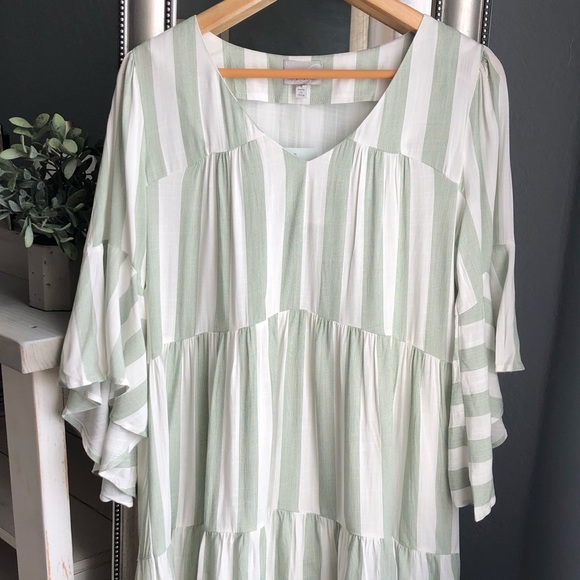 Stripe V-Neck Tier Dress with Bell Sleeves - Picture 6 of 8